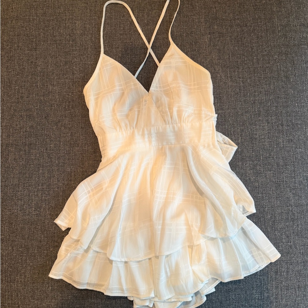 Princess Polly Cream Tiered Ruffle Romper with Crossback Straps
